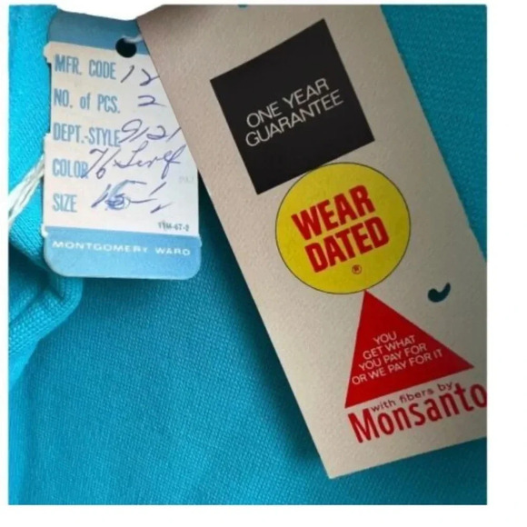 Montgomery Ward 1970's 2 Piece Turquoise Skirt Smock Blouse Set Lace Trim NOS​ - Picture 7 of 9